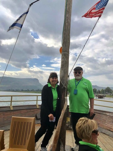 Cathy and I on a boat on the Sea of Galilee